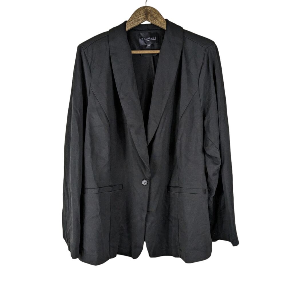 Eloquii Blazer 22 V Black Drapey Relaxed Lapel Collar Professional Career Jacket
